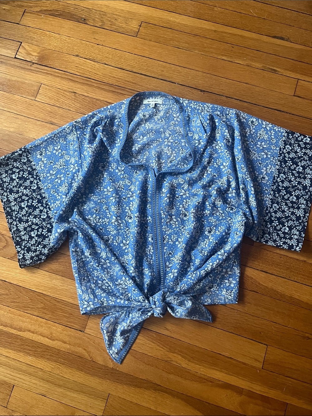 Max Studio Floral Tie-Front Crop Top